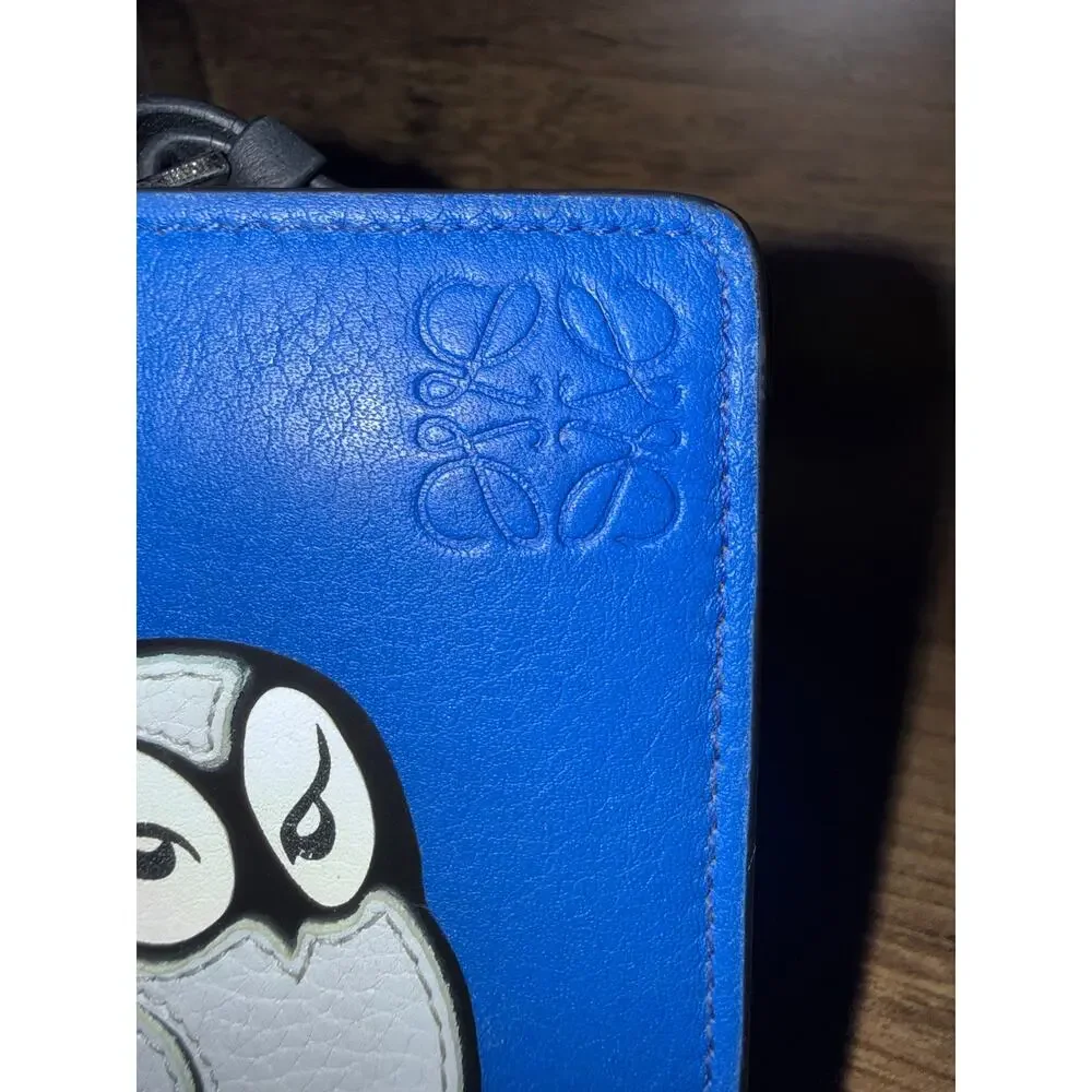 Loewe Blue Leather Owl Zip Wallet with coa